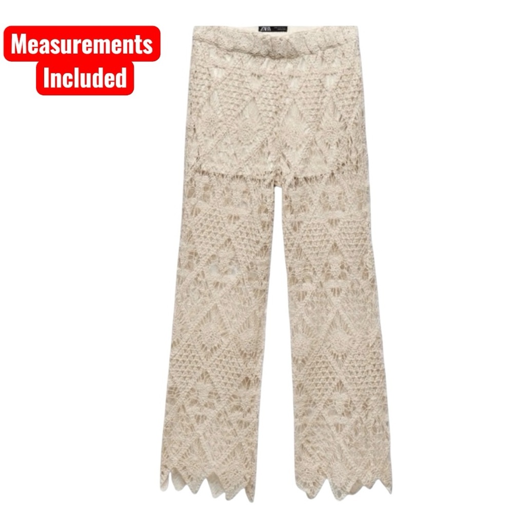 Active Seller- Festival Pants Zara Cream Crochet Lace Boho Chic Medium